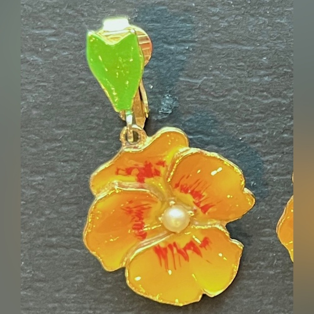 Vintage Floral Bold Statement Earrings Enamel Flower - Picture 7 of 11